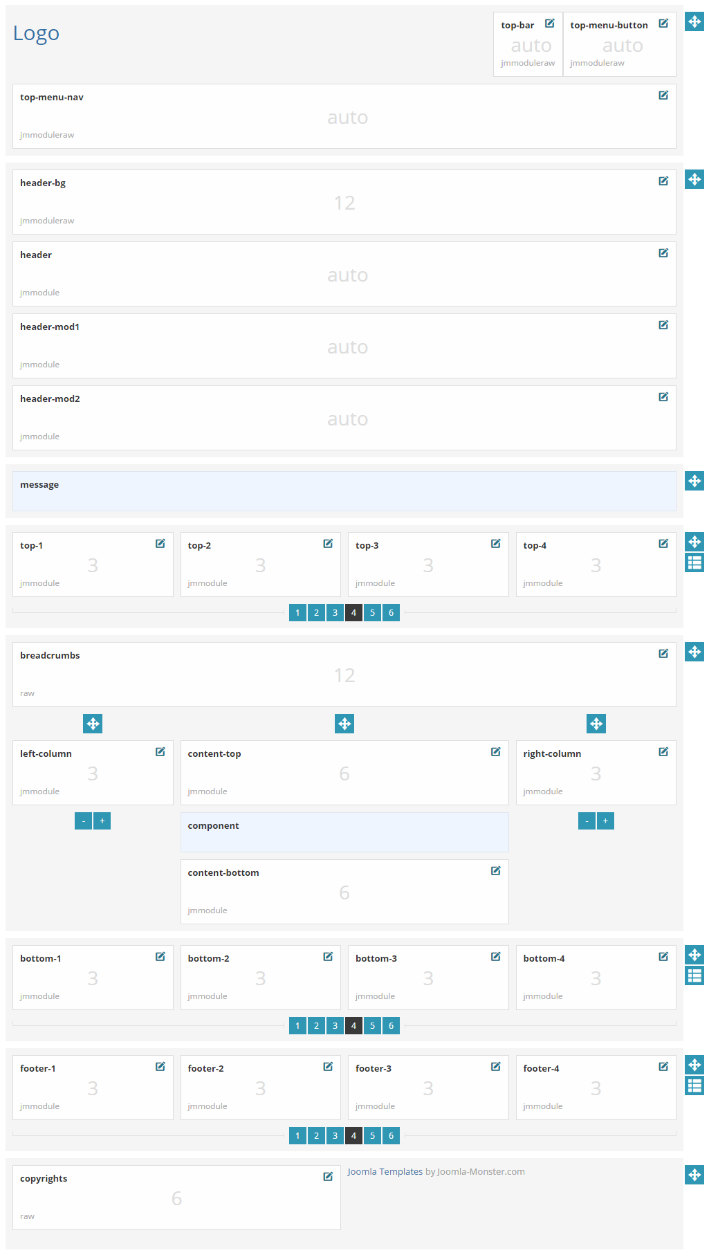 Module positions for normal and large screen